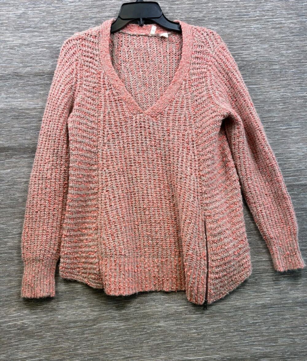 Moth by Anthropologie Chunky Knit Sweater Size L Pink Gray V-Neck Wool Alpaca